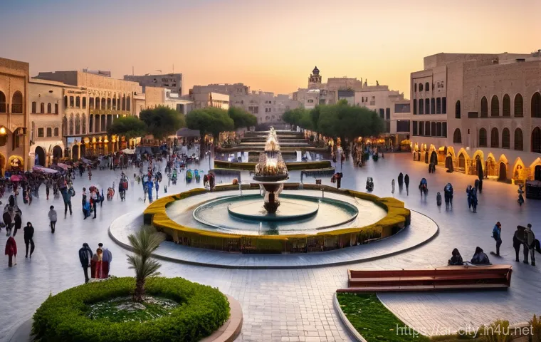 도시계획 설계 실무 팁 - **Urban Green Oasis with Families and Play:** A vibrant, sun-drenched urban park in a Middle Eastern...