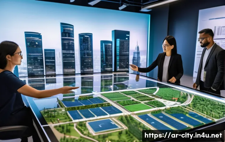 도시계획 전문가의 커리어 리셋 전략 - **Prompt 1: "A futuristic urban planning studio bustling with innovation. In the foreground, a diver...
