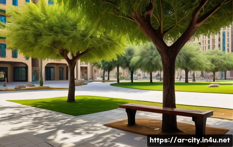 도시계획 실무 경험 공유 - A vibrant urban park scene in a densely populated Middle Eastern city, featuring families enjoying a...