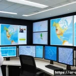 도시계획 실무 과정 추천 - A detailed city planning control room featuring a diverse group of urban planners using advanced Geo...