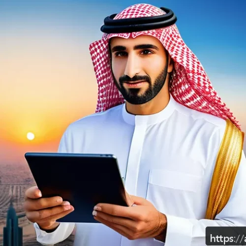 도시계획 자격증 취득 후 경로 - A modern urban planner in traditional Middle Eastern attire, standing confidently with a digital tab...